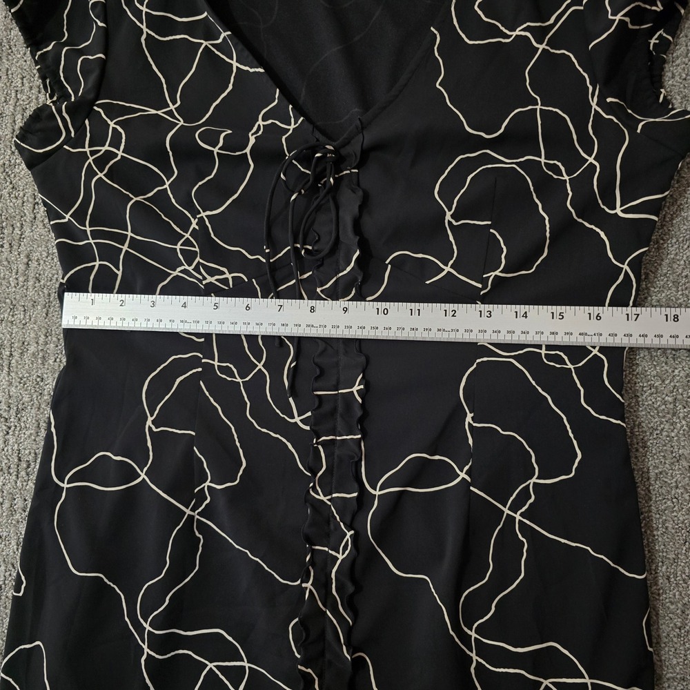 Esprit Black Abstract Print Ruffle Front Dress Womens 13-14 V Neck Midi - Picture 6 of 8